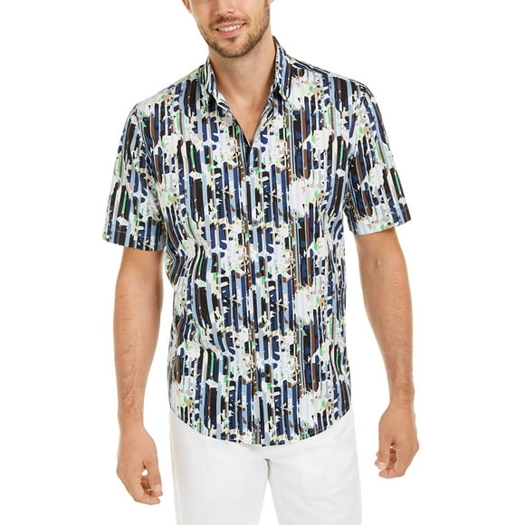 Alfani Mens Casual Shirt White Size Large L Geo Print Button Down $65-255